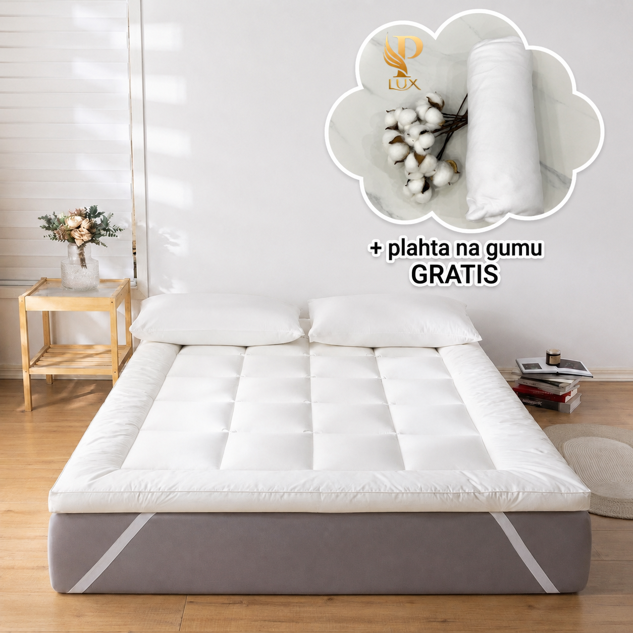 Nadmadrac 180x200 cm + pamučna plahta na gumu GRATIS - Bijela boja