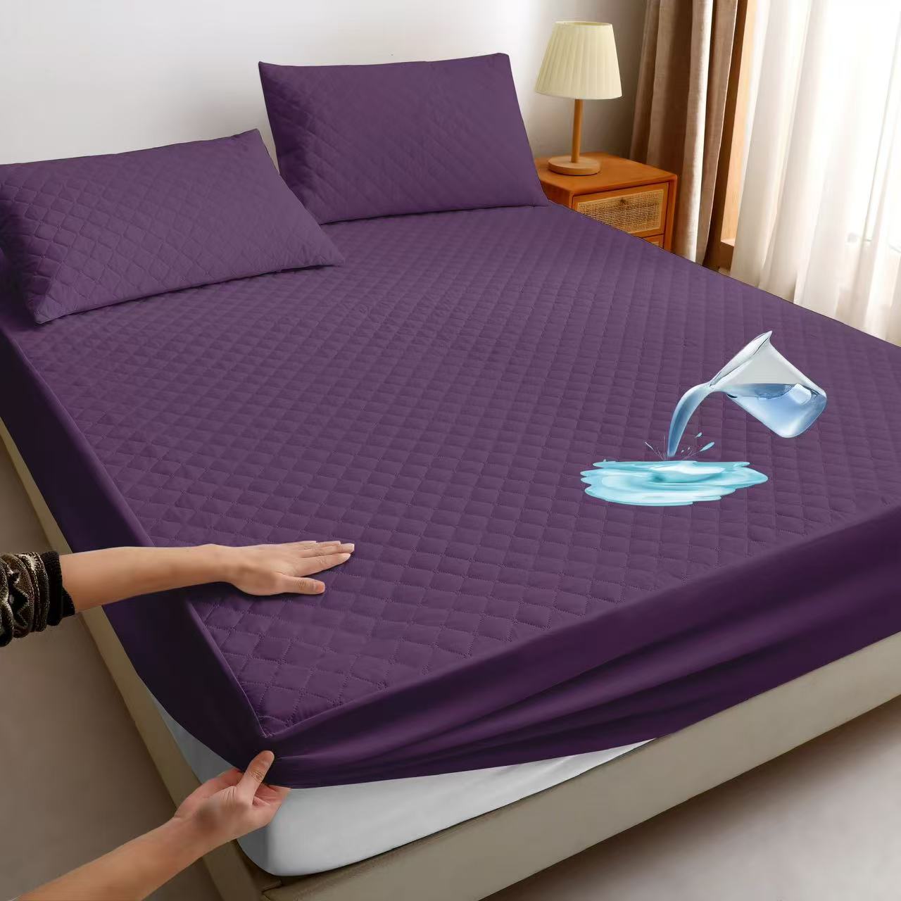 Nepropusna plahta 180x200+30 cm + dvije nepropusne jastučnice 50x70 cm - LJUBIČASTA